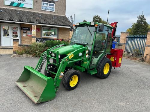 John Deere 2320 Diesel Compact Tractor Front Loader & Bucket & Winton Side Arm Flail for sale
