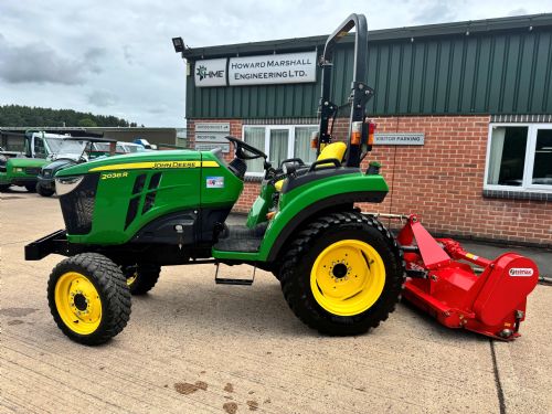 John Deere 2038R Compact Utility Tractor with Trimax FX155 Flail Mower for sale